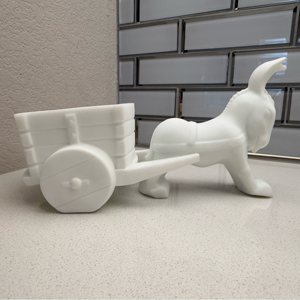 Vintage Fenton White Satin Donkey With Cart RARE - Picture 3 of 17